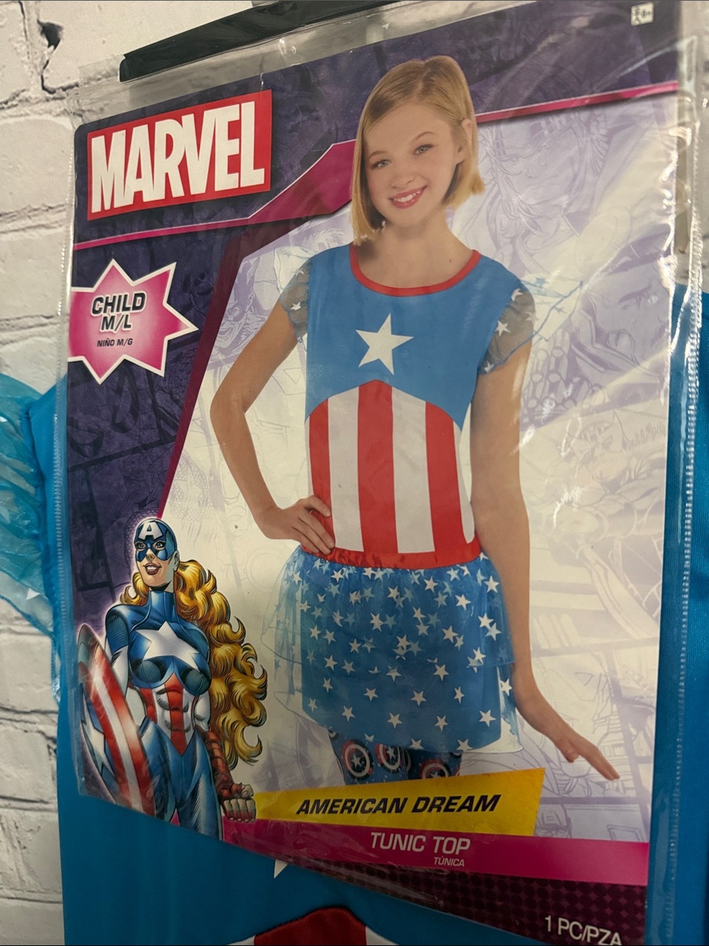 Marvel Girls Captain America Inspired Blue, Red & White Tunic Halloween costume